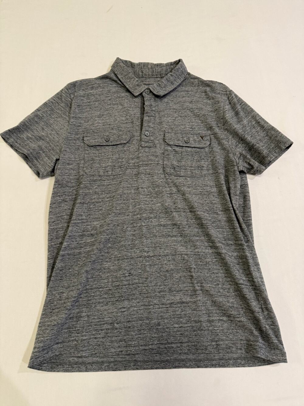 Guess Mens Polo Shirt Large Gray Short Sleeve Double Chest Pocket Casual Heather